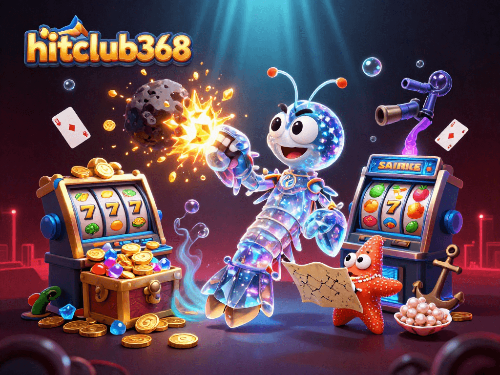 Hitclub368 showcases a vibrant scene with a samurai mantis shrimp and treasure during a casino game.