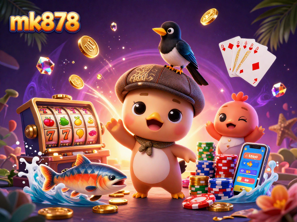 Experience thrilling gameplay with mk878's dynamic casino scene featuring 3D characters and rich gaming elements.