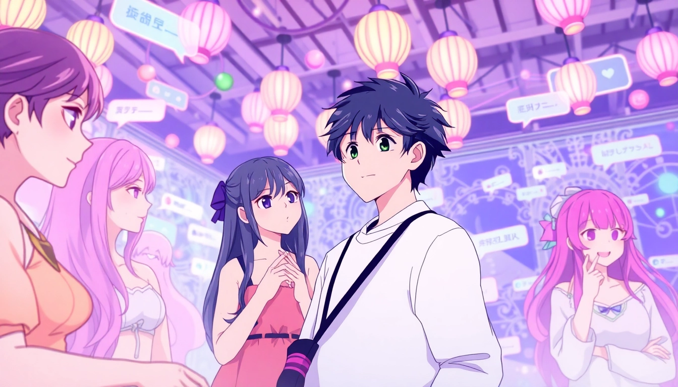 Engaging scene of hentai AI chat with diverse anime characters conversing digitally.