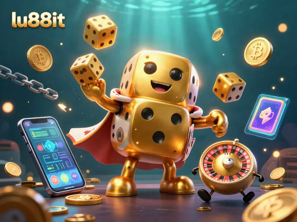 Engage with lu88it by experiencing a vibrant 3D casino world filled with golden dice and crypto elements.