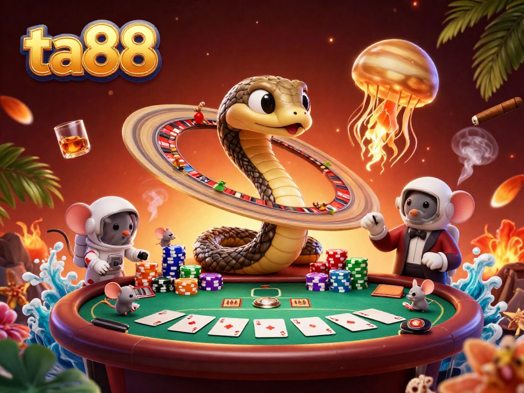 Experience thrilling bets in the ta88 live casino with a vibrant cosmic scene showcasing dynamic gambling elements.