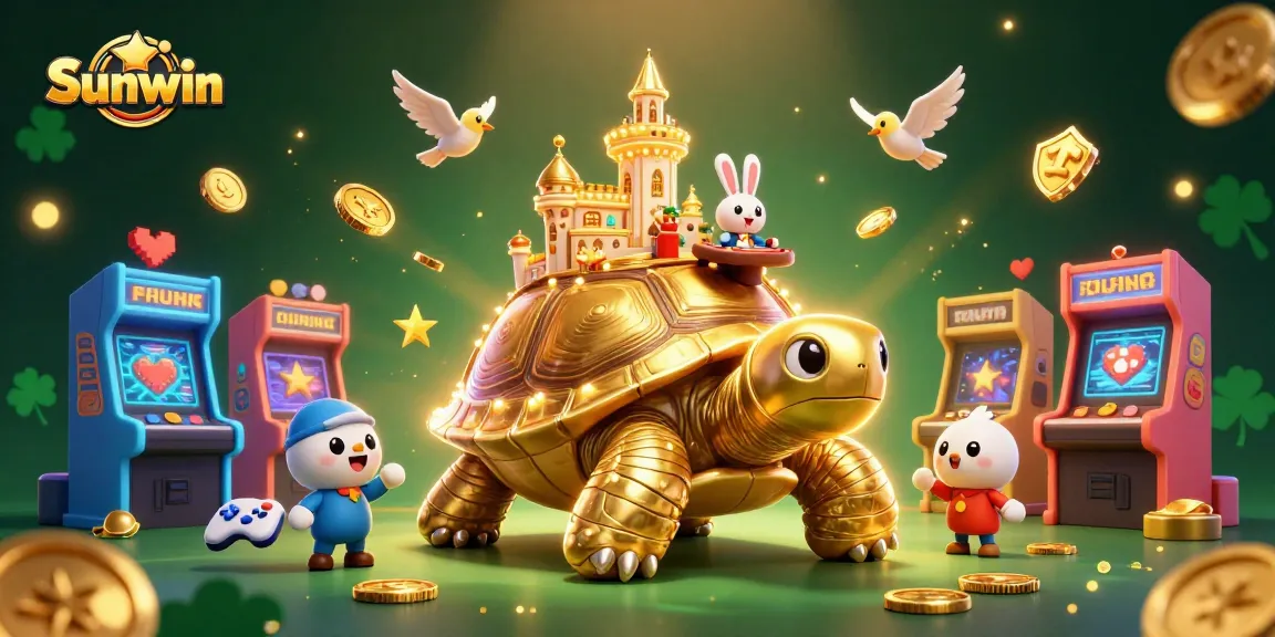 Sunwin delivers thrilling gameplay with a creative 3D illustration featuring a golden tortoise casino scene.