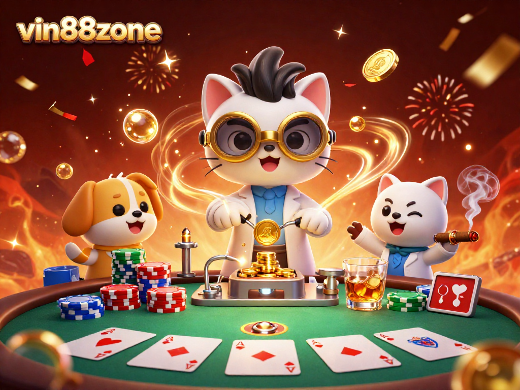 Experience thrilling gameplay at vin88zone with a vibrant casino scene featuring iconic poker elements.