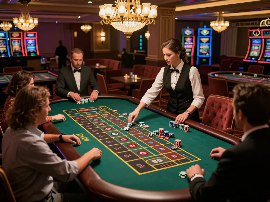 Engaged players at a Red 88 roulette table strategically placing bets under elegant casino lights.