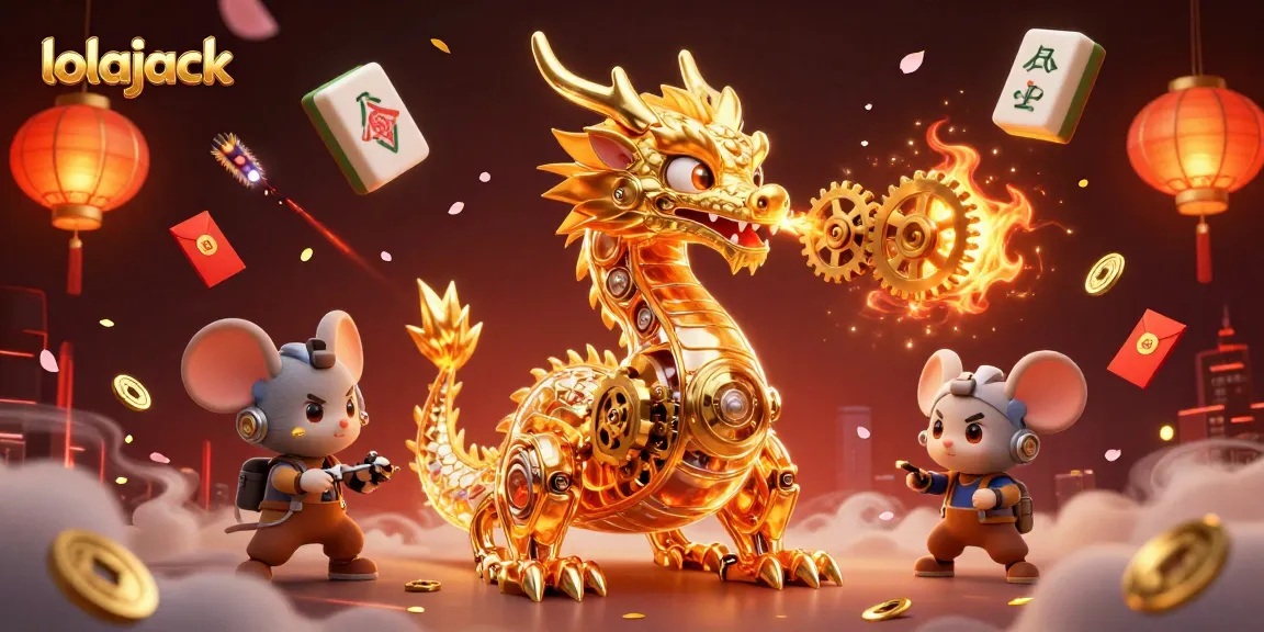 Experience the thrill of lolajack with a golden dragon and vibrant casino elements in this stunning 3D illustration.