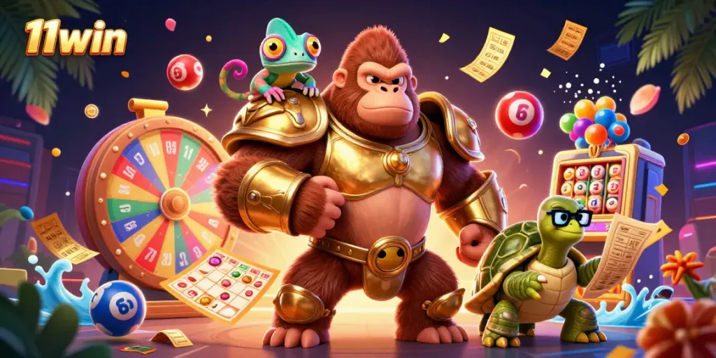 Engage in thrilling gameplay at 11win with dynamic lottery balls and vibrant casino elements.