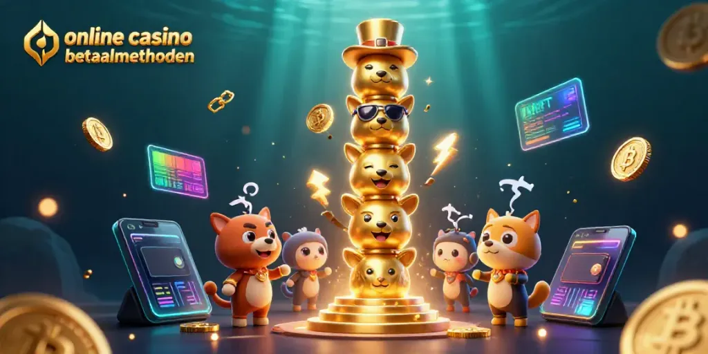 Engaging scene showcasing online casino betaalmethoden with vibrant characters and crypto elements.