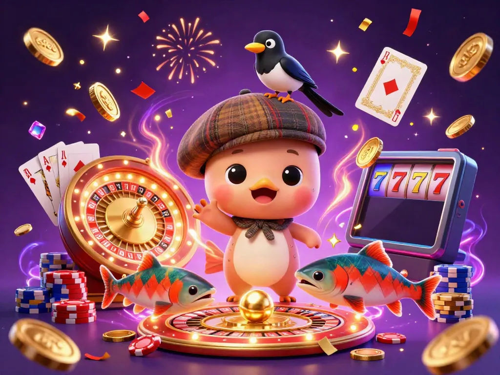 Experience thrilling slot games with the playful Nessie, gold coins, and casino elements.
