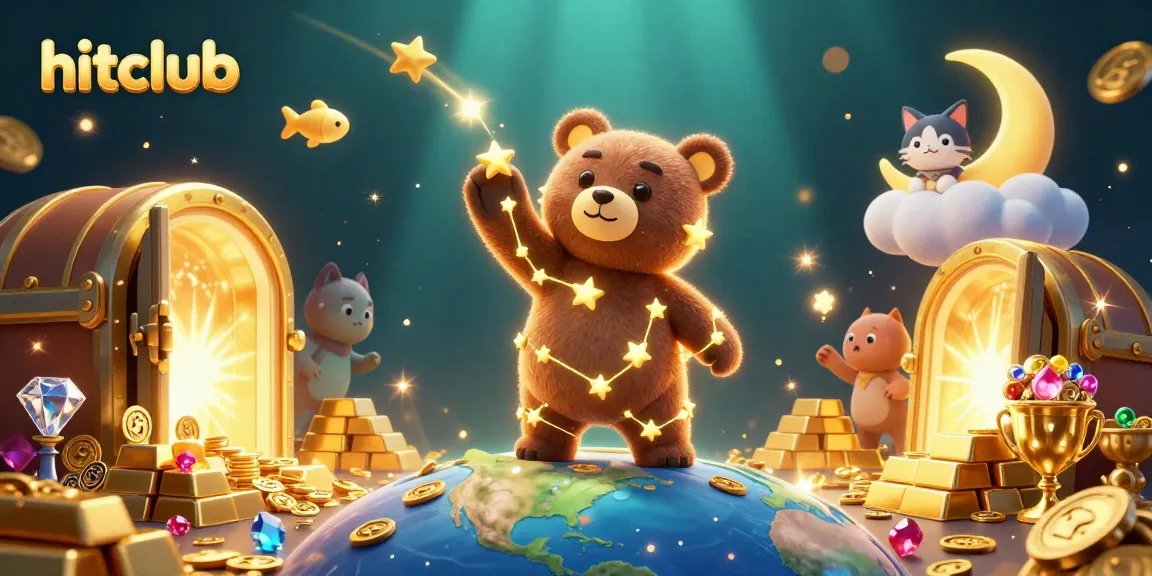 Hitclub offers exciting gameplay with golden treasures, a bear reaching for coins, and dynamic elements.