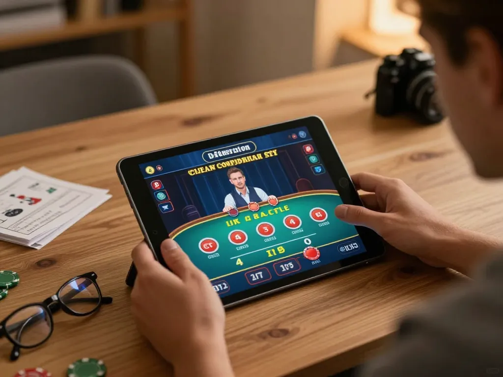 sin88 user enjoying an engaging online gaming experience with a live dealer at home