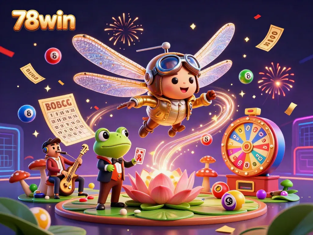 Experience the thrill of 78win at a vibrant lily pad casino featuring unique characters and dynamic game elements.