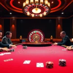 Players engaging in high-stakes poker at a dynamic casino table inspired by https://ku88m.com/ showcasing excitement and luxury.