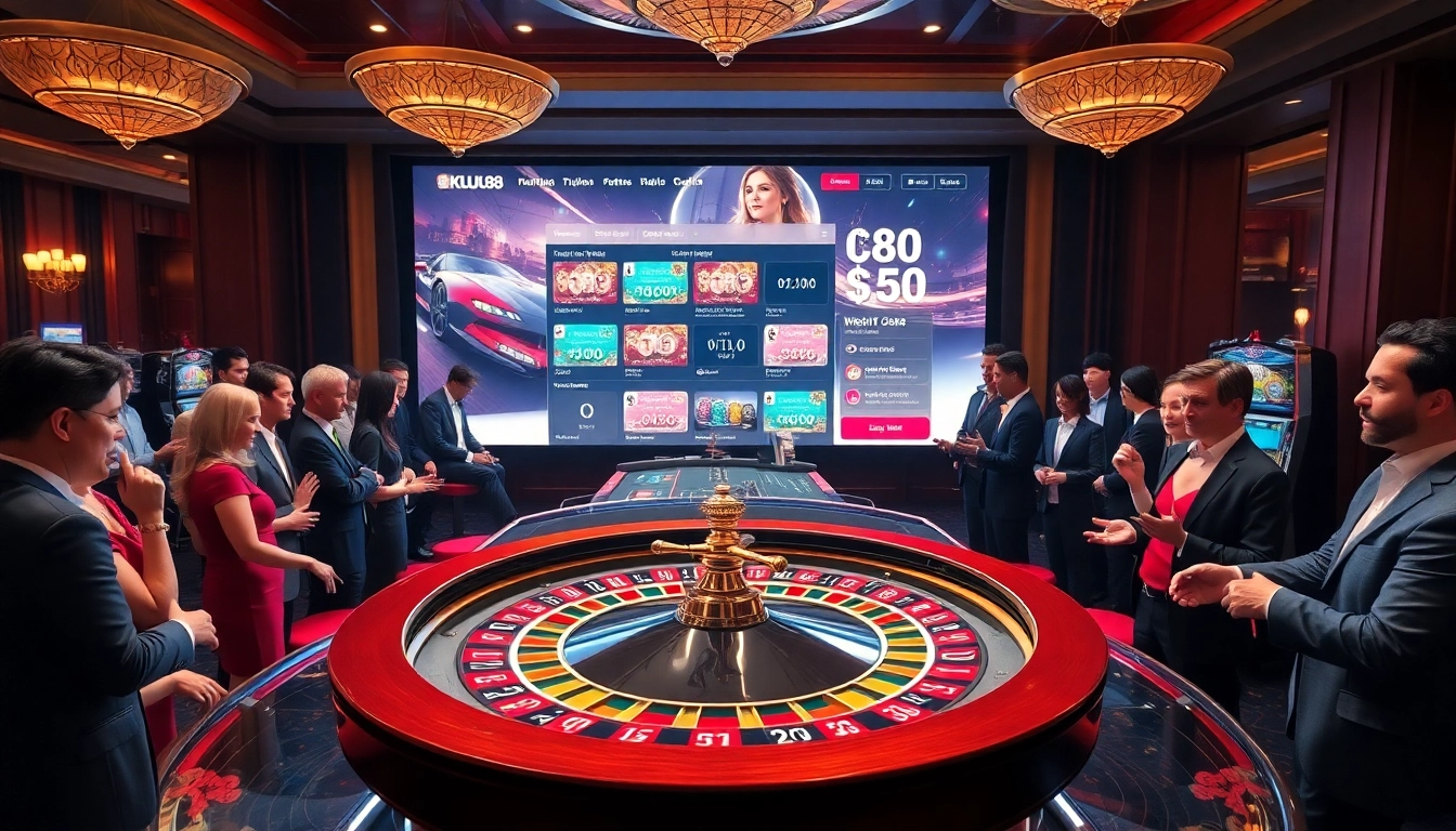 Players engaging at the luxurious nhà cái ku88 casino, featuring roulette and lively gambling ambiance.