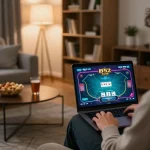B52 CLUB online poker game interface displayed on laptop, highlighting interactive gameplay.