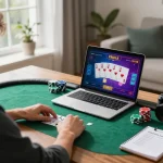 Engaging scene of a gamer participating in Jun88 đăng nhập poker, showcasing strategy and excitement at home.