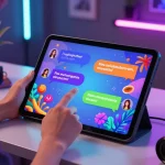 Interactive spicy chat AI conversation with vibrant messages and modern tech workspace.