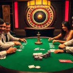 Exciting poker game scene at one 88 casino with luxurious ambiance and professional players.