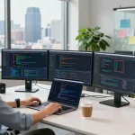 Login Five88 dashboard displayed on multiple monitors in a modern tech office setting.
