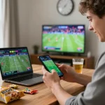 Engaging sports betting moment showcasing soi kèo bóng đá strategy on a smartphone app.