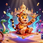Experience the excitement of oxbet with a cartoon sultan and gaming elements in an enchanting casino scene.