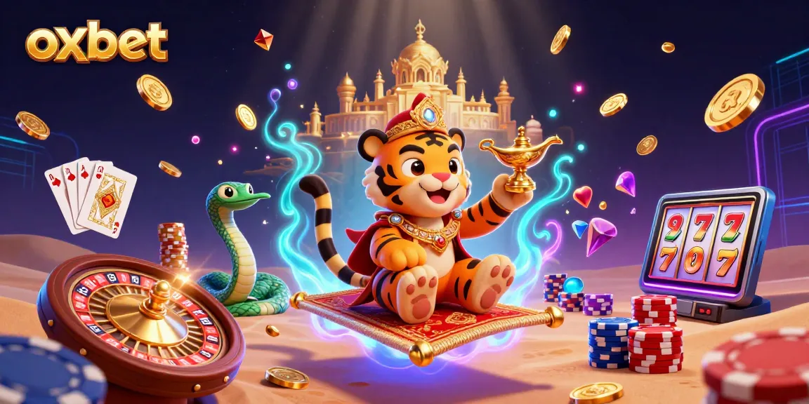 Experience the excitement of oxbet with a cartoon sultan and gaming elements in an enchanting casino scene.