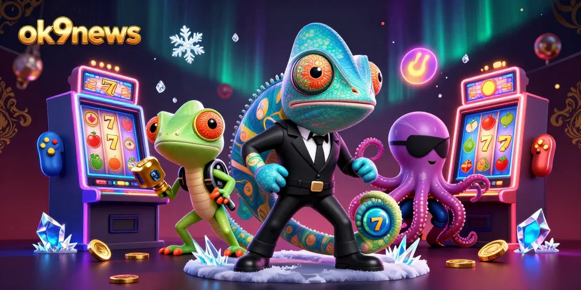 Play to win big with ok9news in this vibrant casino-themed 3D illustration.