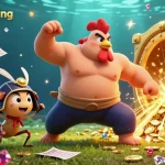 Experience soccerbetting excitement with dynamic characters, treasure, and vibrant casino elements in this 3D illustration.