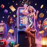 Experience excitement with five88 as a glamorous player celebrates a jackpot win in a vibrant casino.
