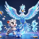 Engage with go8's captivating ice phoenix and playful snow leopard in a vibrant casino-themed scene.