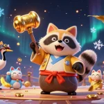 Experience the excitement at RR99 with vibrant gaming illustrations featuring a cheerful tanuki and maneki-neko.