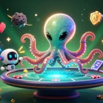 Engage with RR99 at a vibrant casino-themed digital illustration with alien characters and poker games!