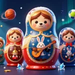 Experience thrilling moments with XX88 as a colorful cartoon Matryoshka bear and casino elements blend in a vibrant illustration.