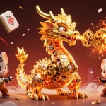 Experience the thrill of lolajack with a golden dragon and vibrant casino elements in this stunning 3D illustration.