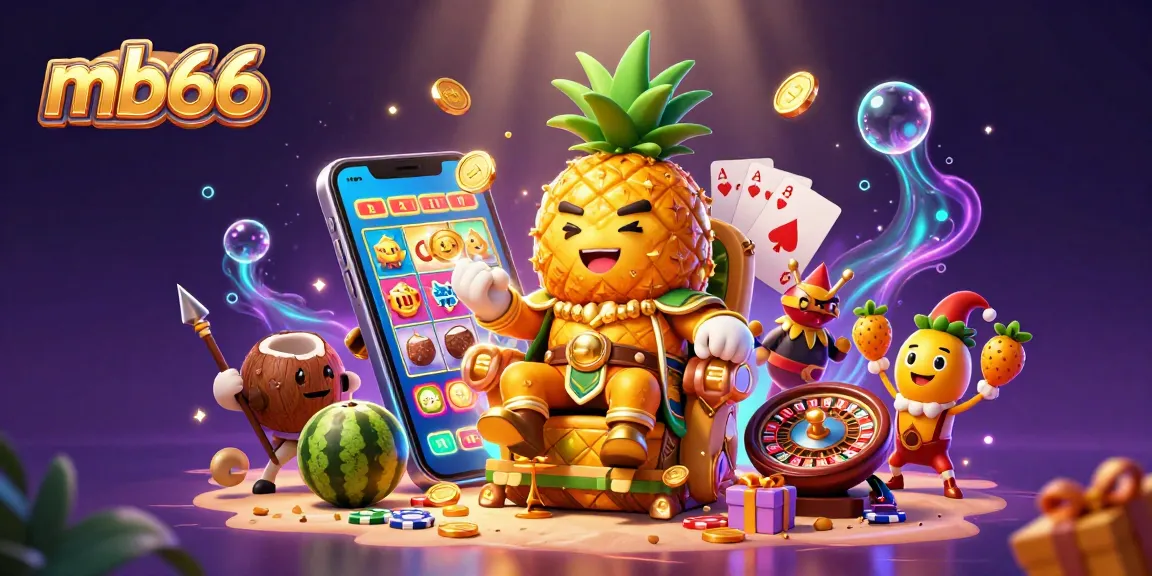mb66's vibrant 3D casino scene with a golden pineapple king, lively game elements, and engaging visuals.