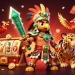 Experience exciting gambling action with tr88 in a vibrant 3D scene featuring an Aztec warrior and slot elements.