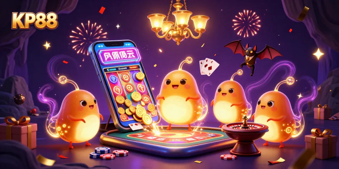 Experience KP88's vibrant casino atmosphere with glowworms illuminating a magical scene of games and excitement.