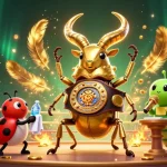 ZBET brings excitement to gambling with a dynamic boxing-themed illustration showcasing a golden stag beetle champion.