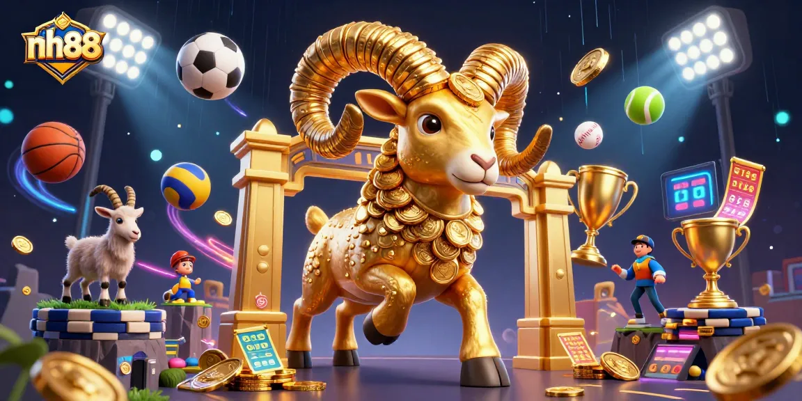 nh88 sets the stage with a golden ram charging through a casino-themed scene, showcasing dynamic betting action.