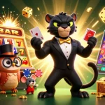 Experience excitement with the dn88s slot machines and playful characters in a colorful casino scene.