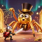 Engage with the enchanting world of du88, where a brave knight meets a giant golden tarantula in a bustling casino scene.