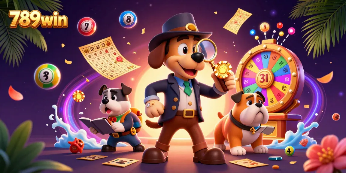 Explore 789win's vibrant casino scene with a cartoon detective and engaging gambling elements.
