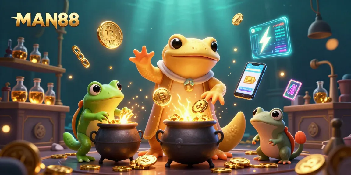 Join MAN88 as a giant golden salamander alchemist spins base metals into gold coins in a vibrant 3D casino.