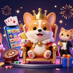 Experience the excitement of qs88 with royal corgi and casino-themed characters amidst vibrant game elements.